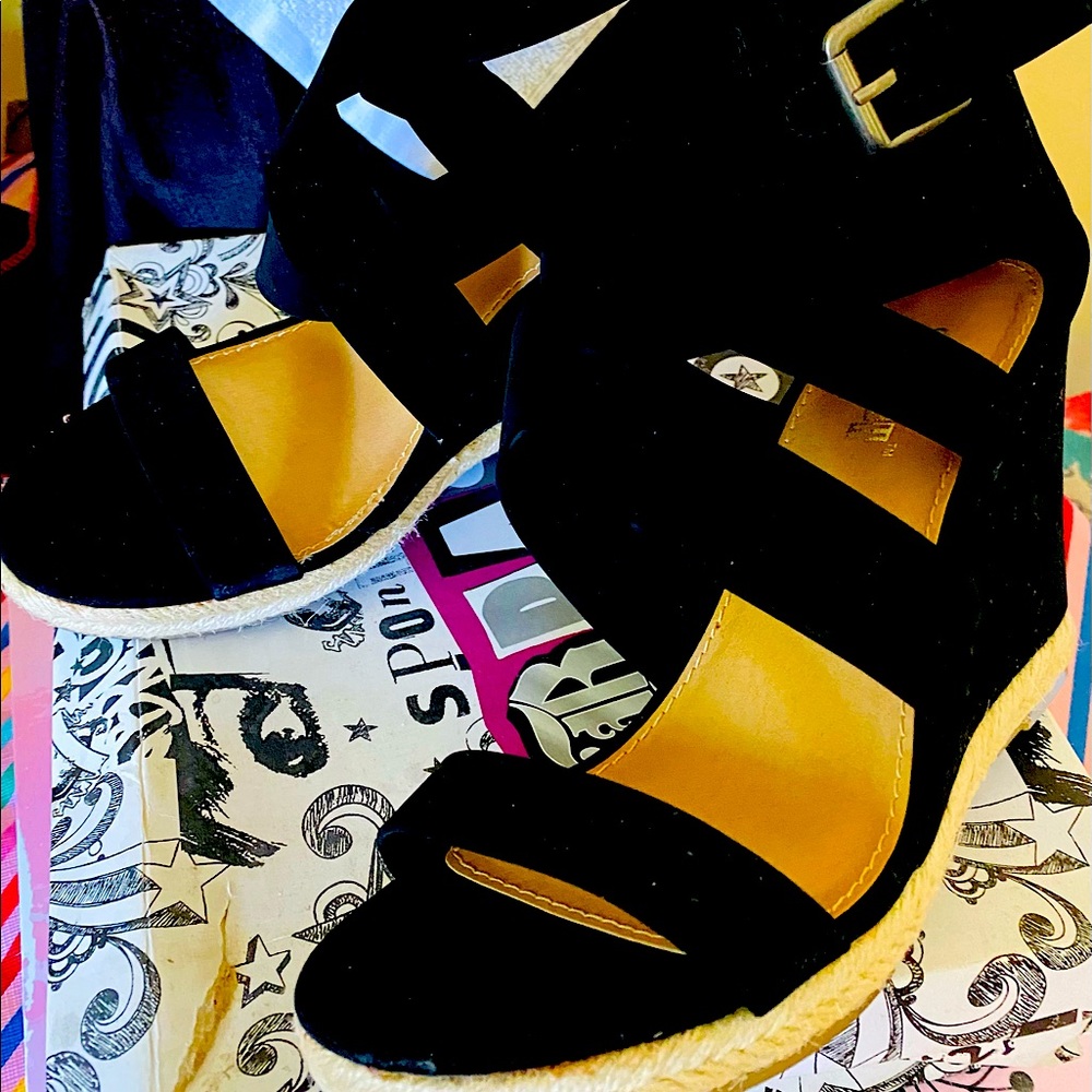 Brash Black Peek a-boo straps Platforms